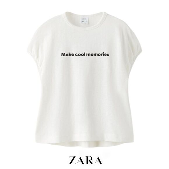 ZARA Kids | White | SLUB KNIT SLOGAN T-SHIRT - Picture 1 of 4